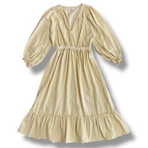 Max Studio Yellow Striped Cotton‎ Smocked Midi Dress Size S Peasant Cottagecore